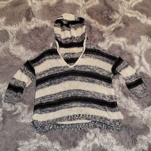 Hollister Black and White Stripe Hooded Sweater